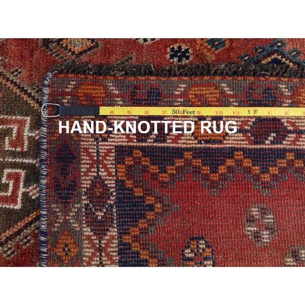 Shahbanu Rugs Bohemian Red Old Persian Shiraz Cropped Down Geometric Design Hand Knotted Clean